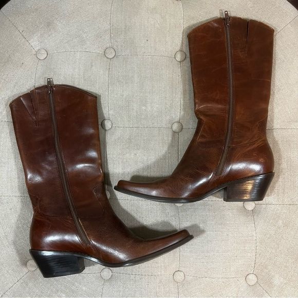 Leather Hand Stitched Mid Calf Western Boots Made In Brazil - Picture 4 of 13